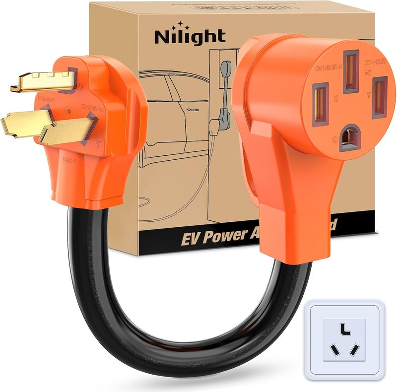 Nilight EV Adapter Cord 30 Amp to 50 Amp 3 Prong Pure Copper Old Dryer Outlet to EV Plug Conversion Heavy Duty 10 Gauge Wire Nema 10-30P to 14-50R 30M/50F for Level 2 EV Using - Image 1